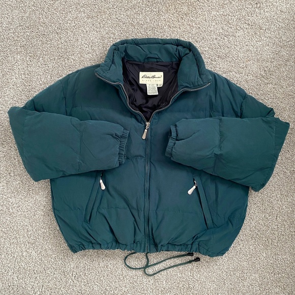 VTG Eddie Bauer Women's Cropped Goose Down Puffer Coat Green Size M - Picture 2 of 7